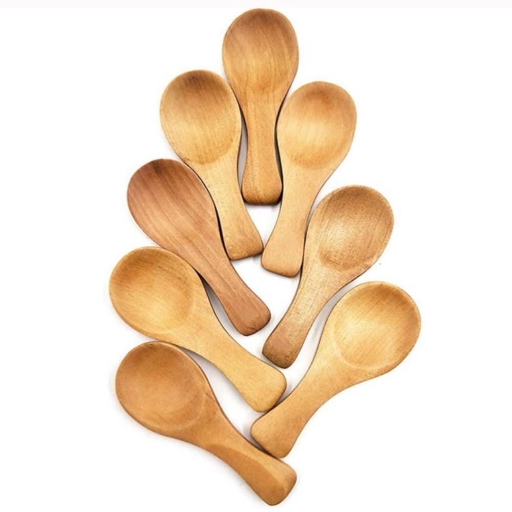 8Pcs Small Solid Wood Condiments Spoons NEW
